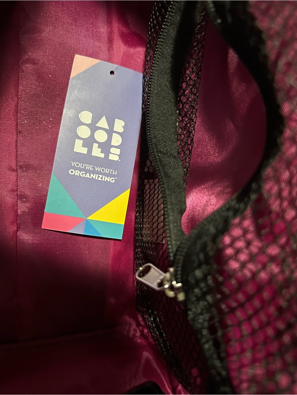 Caboodles Magenta Travel Organizer Pouch with Black Mesh